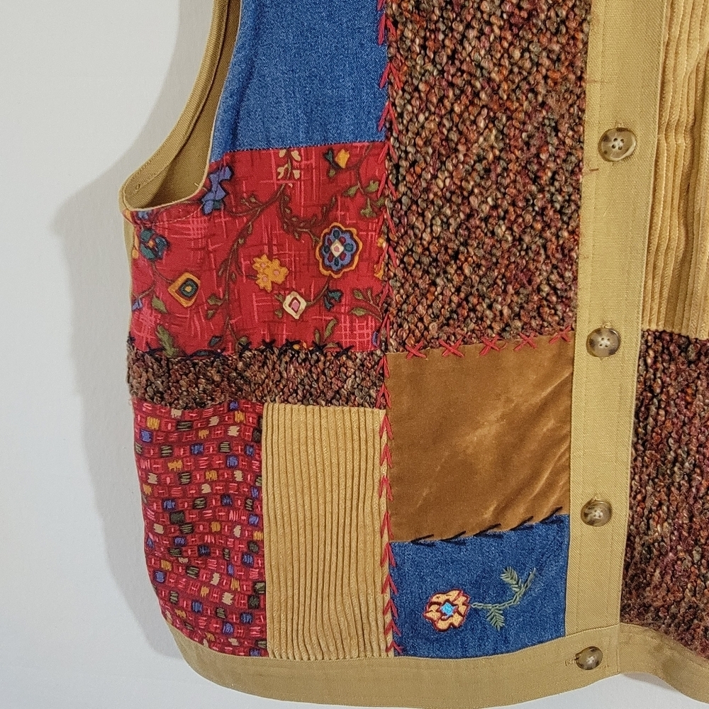 VTG 80's Stonebridge Patchwork Multicolored Vest Jacket XL Cott9n Artsy Boho - Picture 4 of 10